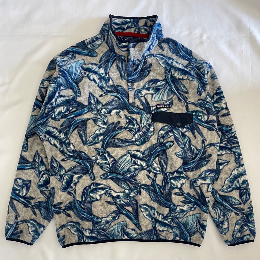 Patagonia Synchilla Pullover Men's Size Xl Hawaiian Blue Fish Drifter Flying